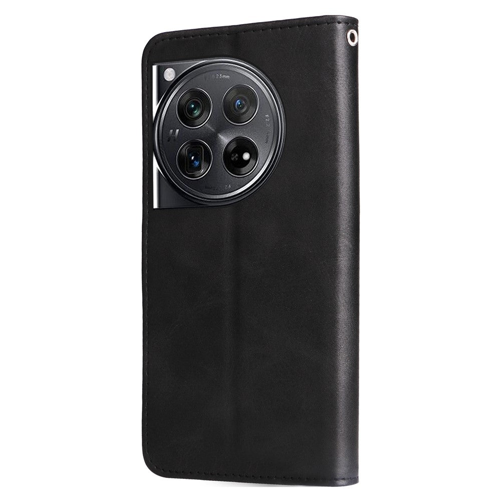 Til OnePlus 12 5G Cover med Lynlåslomme, Kortholder og Stander, Kalveskindtekstur, Telefonlædercover