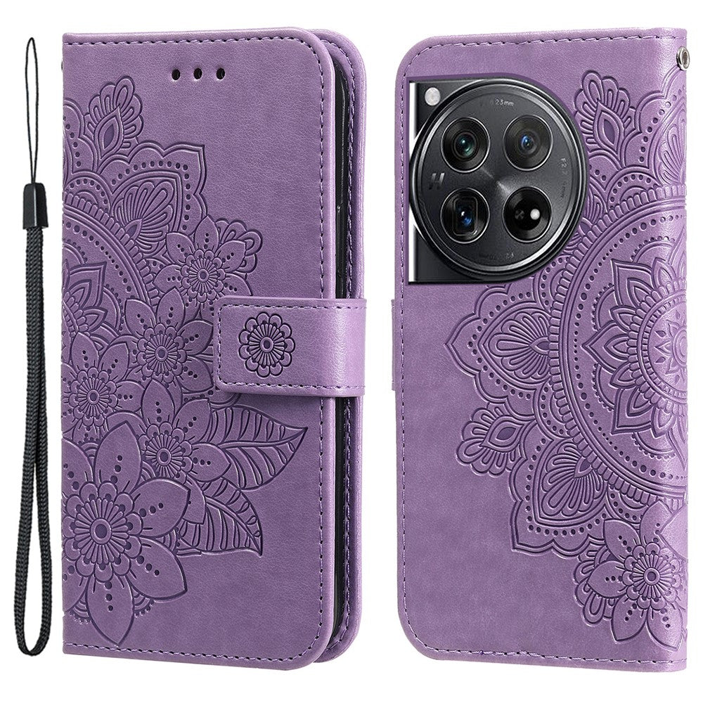 For OnePlus 12 5G Case Floral Pattern PU Leather Wallet Stand Phone Cover