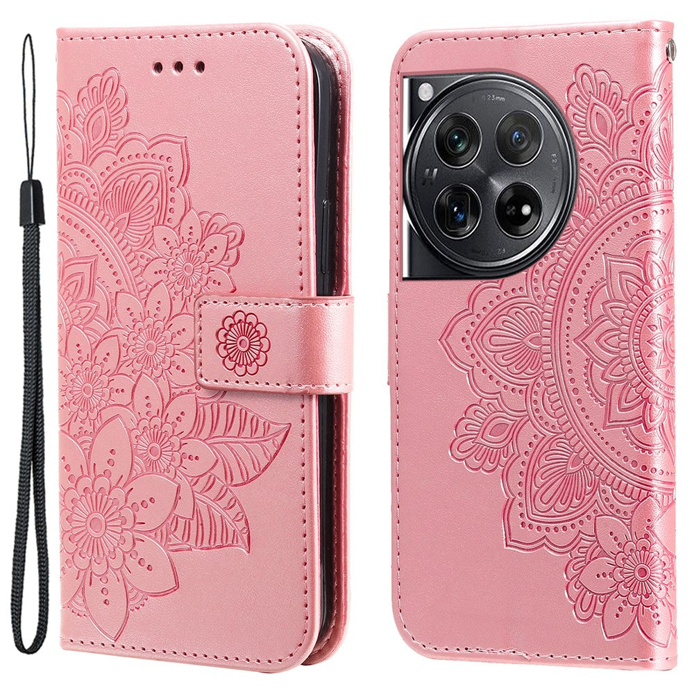 For OnePlus 12 5G Case Floral Pattern PU Leather Wallet Stand Phone Cover