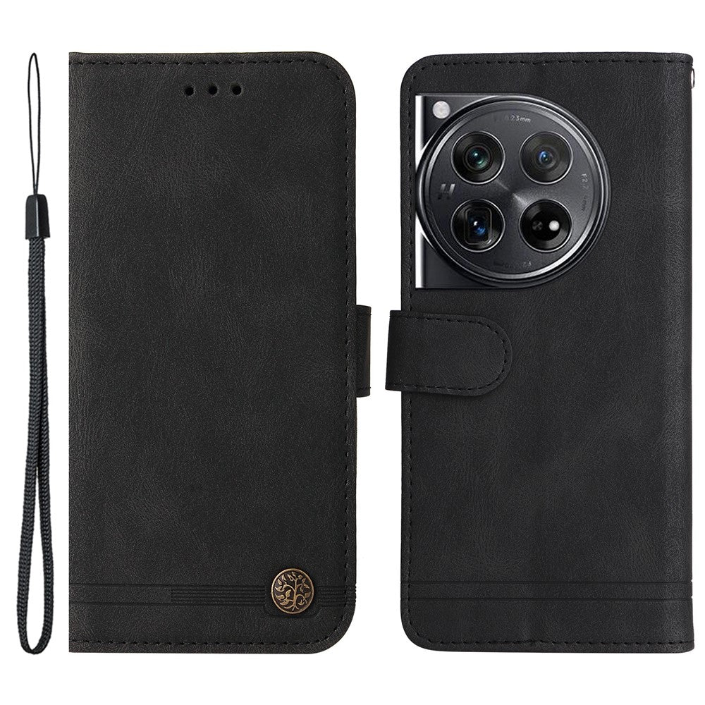 OnePlus 12 5G Läderplånboksfodral Skin Touch mobilfodral Stativ med Rem