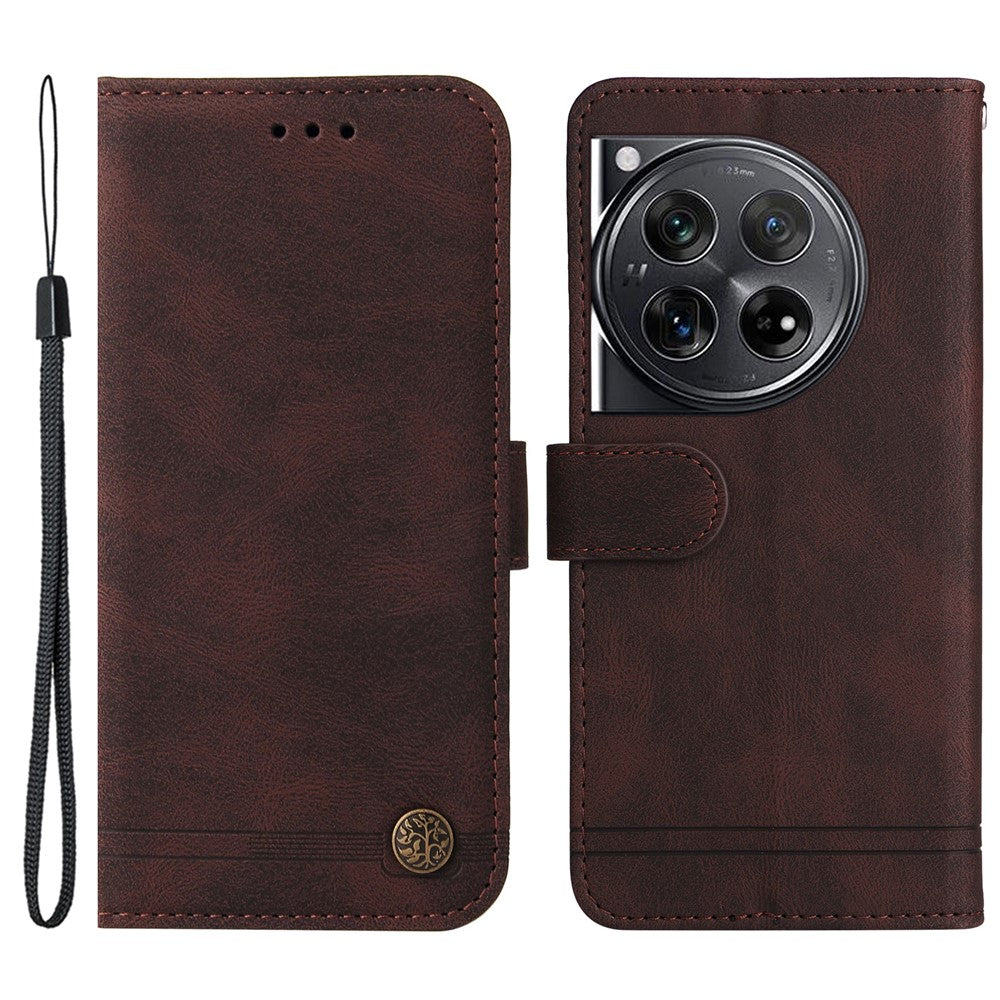 OnePlus 12 5G Läderplånboksfodral Skin Touch mobilfodral Stativ med Rem