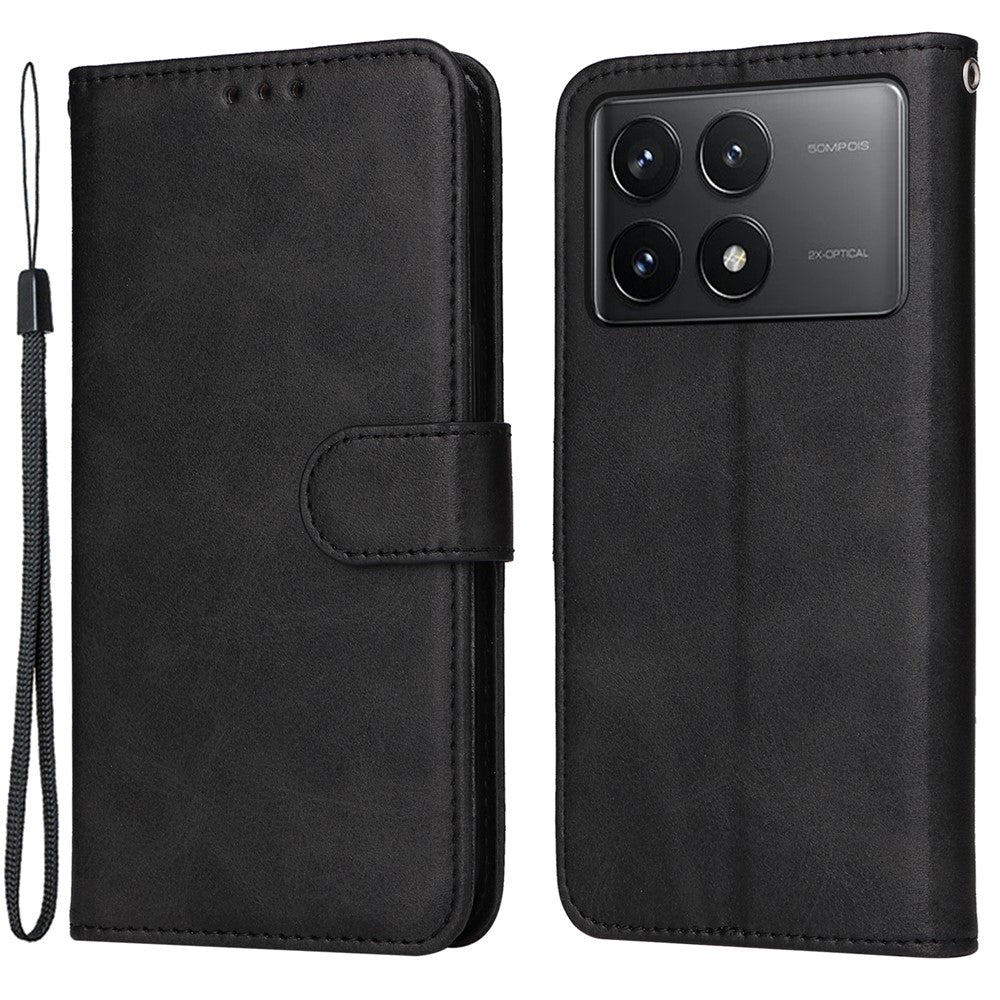For Xiaomi Redmi K70E 5G / Poco X6 Pro 5G Wallet Phone Case Wrist Strap Leather Phone Cover with Stand