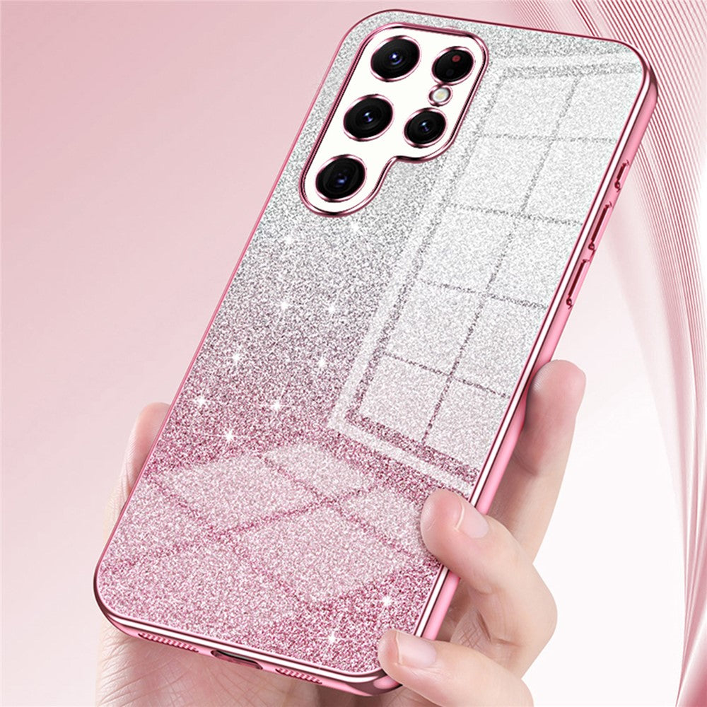 For Samsung Galaxy S22 Ultra 5G Slim Case Gradient Glitter Electroplating TPU Phone Cover