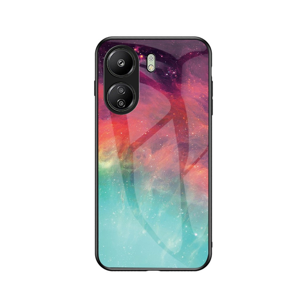 For Xiaomi Redmi 13C 4G / Poco C65 4G Case Tempered Glass+PC+TPU Back Cover with Starry Sky Pattern