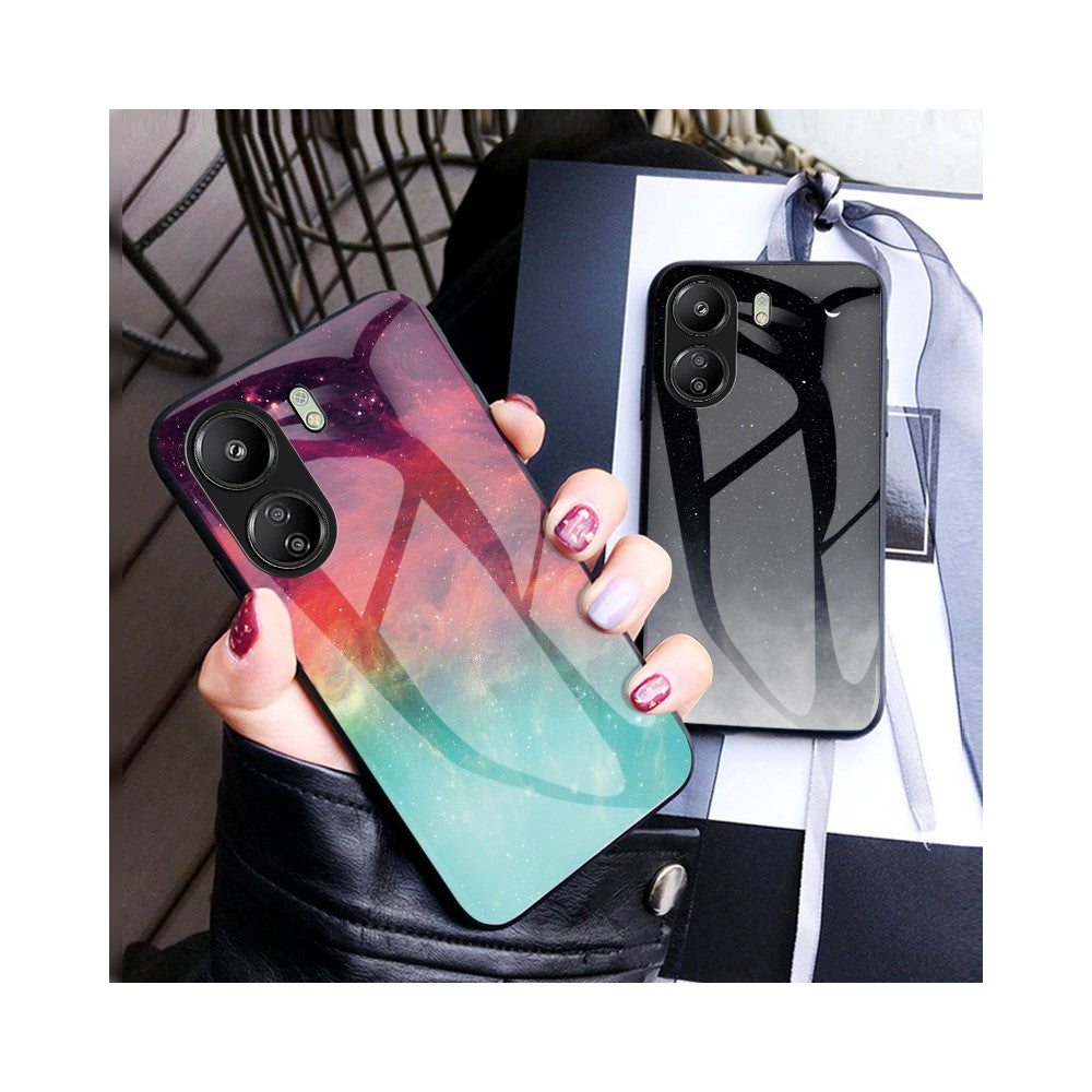 For Xiaomi Redmi 13C 4G / Poco C65 4G Case Tempered Glass+PC+TPU Back Cover with Starry Sky Pattern