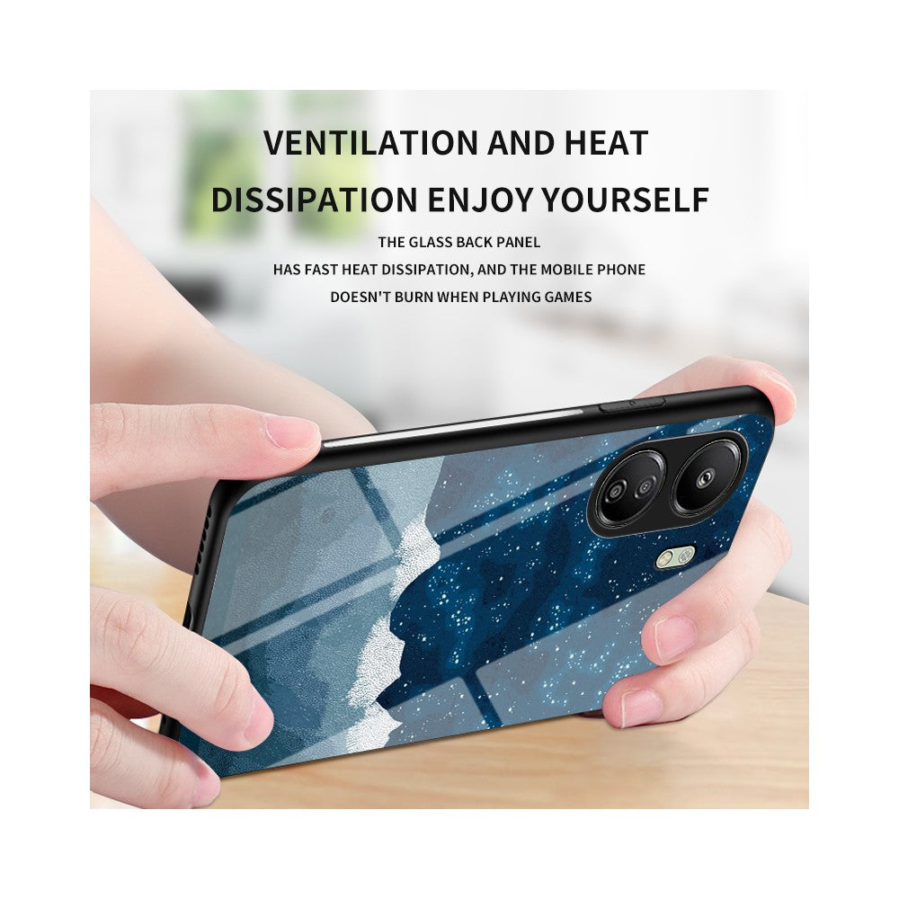 For Xiaomi Redmi 13C 4G / Poco C65 4G Case Tempered Glass+PC+TPU Back Cover with Starry Sky Pattern