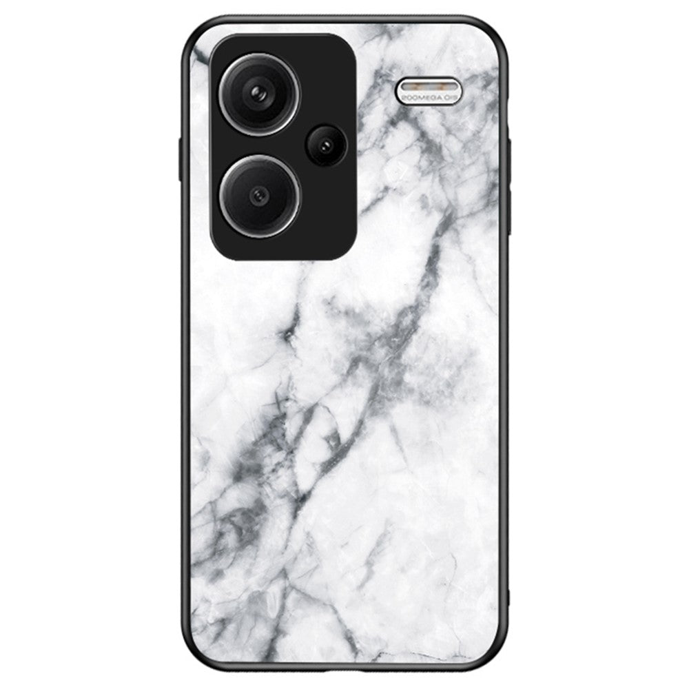 For Xiaomi Redmi Note 13 Pro+ 5G Cell Phone Case Marble Pattern Tempered Glass+PC+TPU Anti-drop Shell