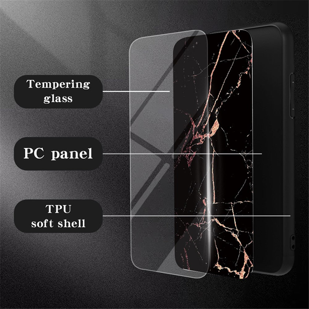 For Xiaomi Redmi Note 13 Pro+ 5G Cell Phone Case Marble Pattern Tempered Glass+PC+TPU Anti-drop Shell