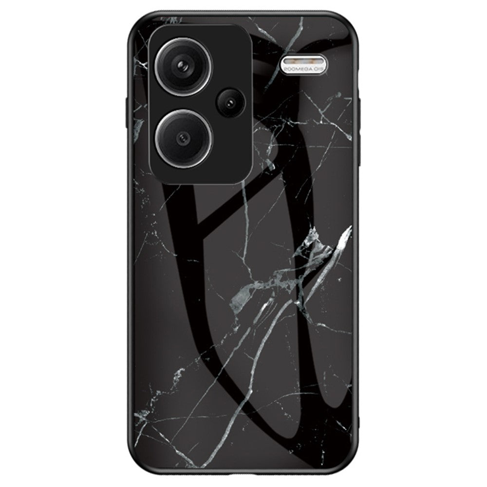 For Xiaomi Redmi Note 13 Pro+ 5G Cell Phone Case Marble Pattern Tempered Glass+PC+TPU Anti-drop Shell