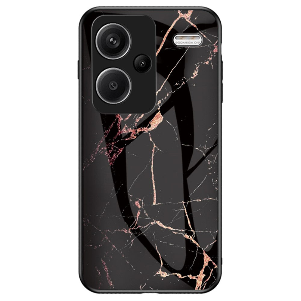 For Xiaomi Redmi Note 13 Pro+ 5G Cell Phone Case Marble Pattern Tempered Glass+PC+TPU Anti-drop Shell