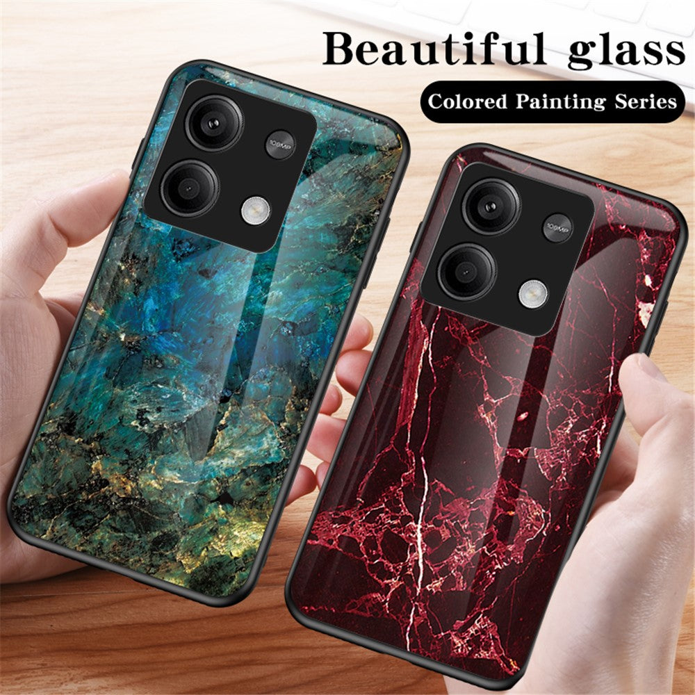 For Xiaomi Redmi Note 13 5G Case Marble Pattern Shockproof Tempered Glass+PC+TPU Cover