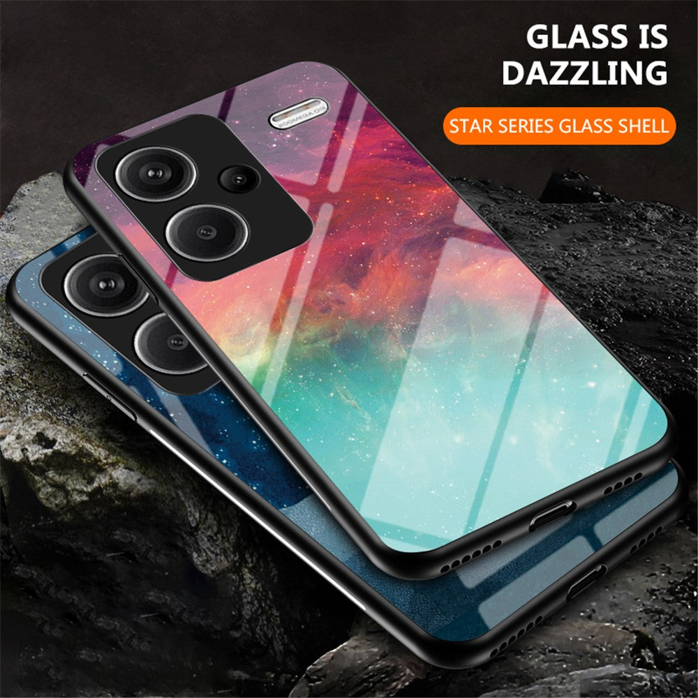 Xiaomi Redmi Note 13 Pro+ 5G-skal Slim-Fit Starry Sky-mönster Härdat glas+PC+TPU Smartphone-skal