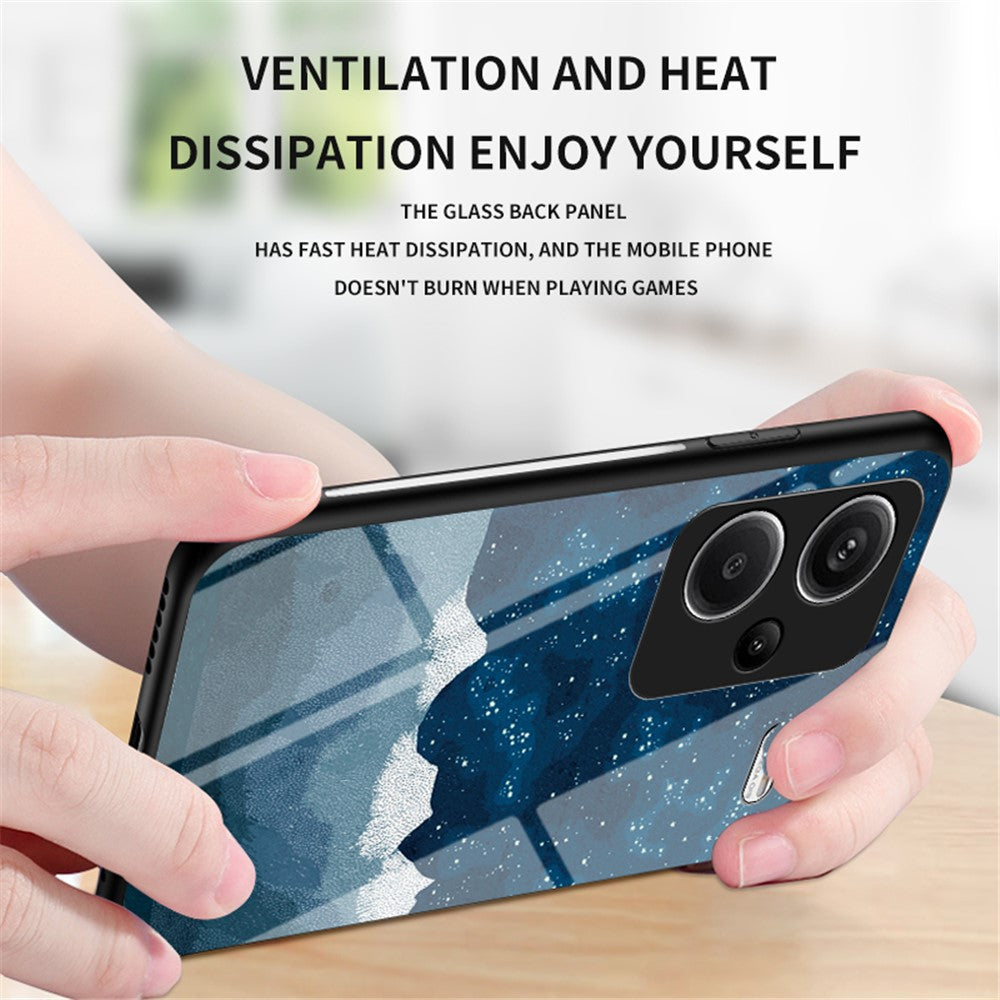 Xiaomi Redmi Note 13 Pro+ 5G-skal Slim-Fit Starry Sky-mönster Härdat glas+PC+TPU Smartphone-skal