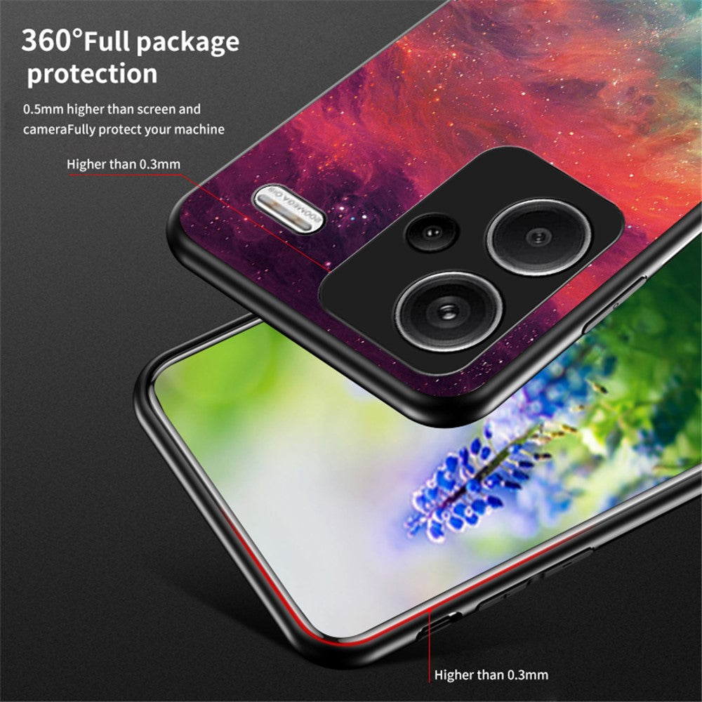 Xiaomi Redmi Note 13 Pro+ 5G-skal Slim-Fit Starry Sky-mönster Härdat glas+PC+TPU Smartphone-skal