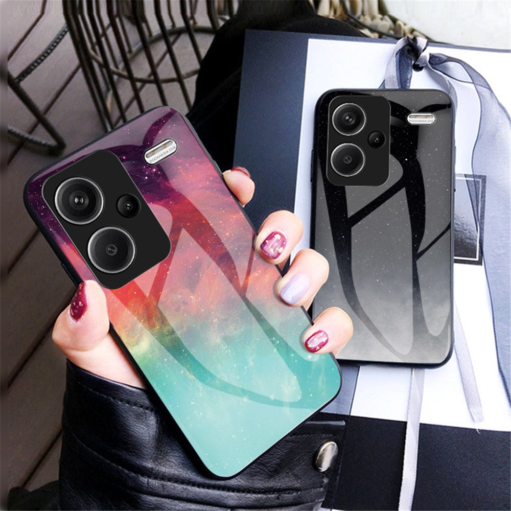 For Xiaomi Redmi Note 13 Pro+ 5G Case Slim-Fit Starry Sky Pattern Tempered Glass+PC+TPU Smart Phone Cover