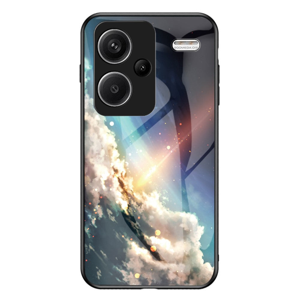 For Xiaomi Redmi Note 13 Pro+ 5G Case Slim-Fit Starry Sky Pattern Tempered Glass+PC+TPU Smart Phone Cover