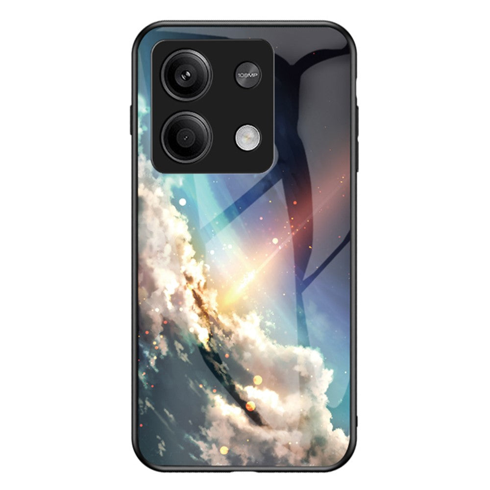 For Xiaomi Redmi Note 13 5G Case Tempered Glass+PC+TPU Phone Back Protector with Starry Sky Pattern