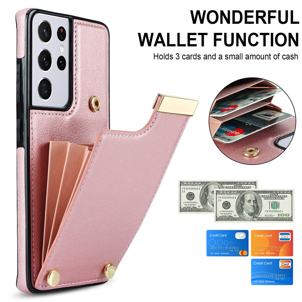 For Samsung Galaxy S21 Ultra 5G Case Shockproof TPU+PU Leather+Metal Hardware Phone Back Shell