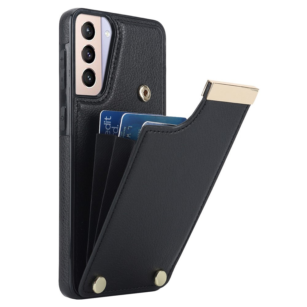 Samsung Galaxy S21 5G / S21 4G-skal med korthållare, TPU+läder, bakstycke med metalldekor