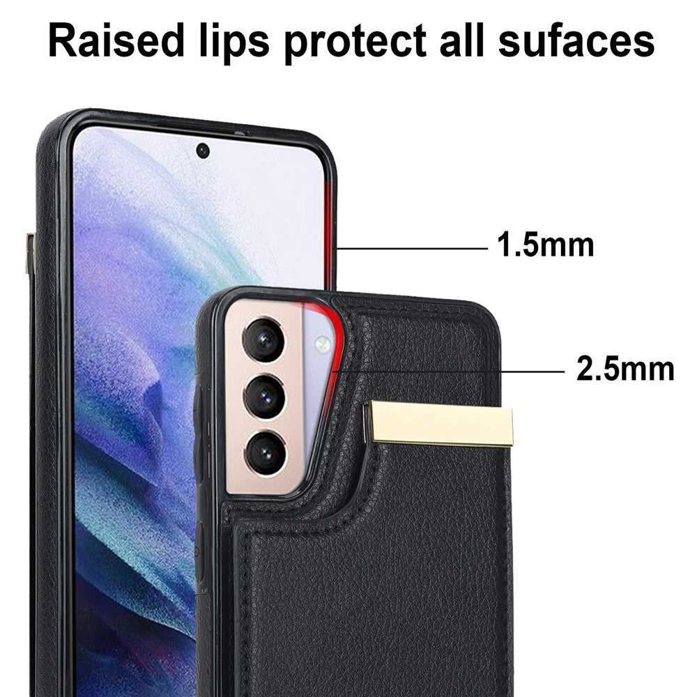 Samsung Galaxy S21 5G / S21 4G-skal med korthållare, TPU+läder, bakstycke med metalldekor