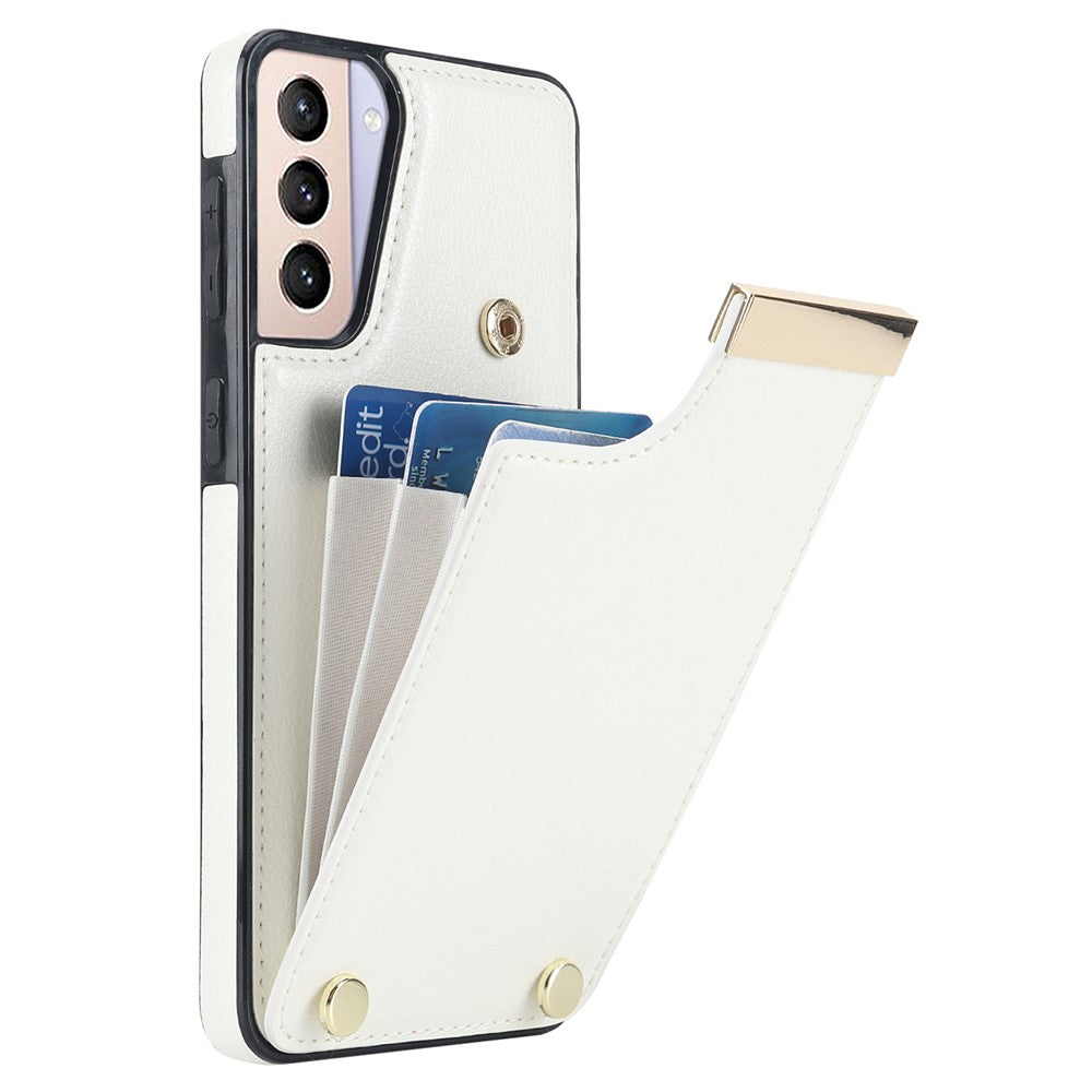 Samsung Galaxy S21 5G / S21 4G-skal med korthållare, TPU+läder, bakstycke med metalldekor