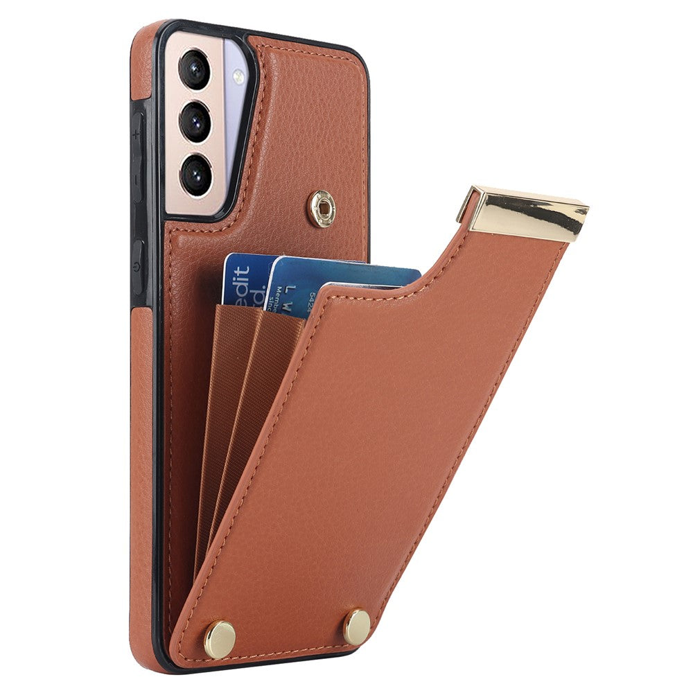 Samsung Galaxy S21 5G / S21 4G-skal med korthållare, TPU+läder, bakstycke med metalldekor