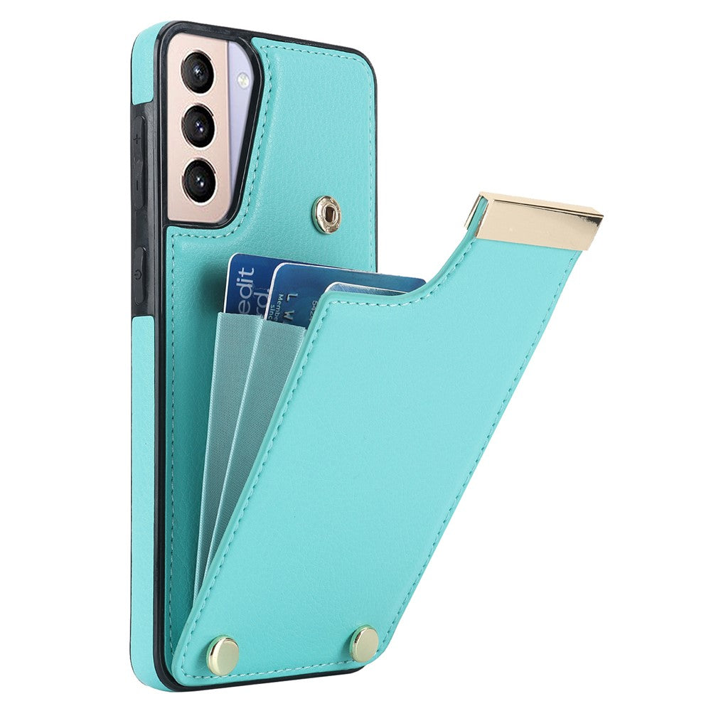 Samsung Galaxy S21 5G / S21 4G-skal med korthållare, TPU+läder, bakstycke med metalldekor
