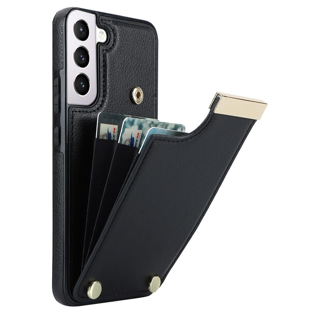 For Samsung Galaxy S22+ 5G Cell Phone Case Hardware Decor TPU+PU Leather Card Holder Cover