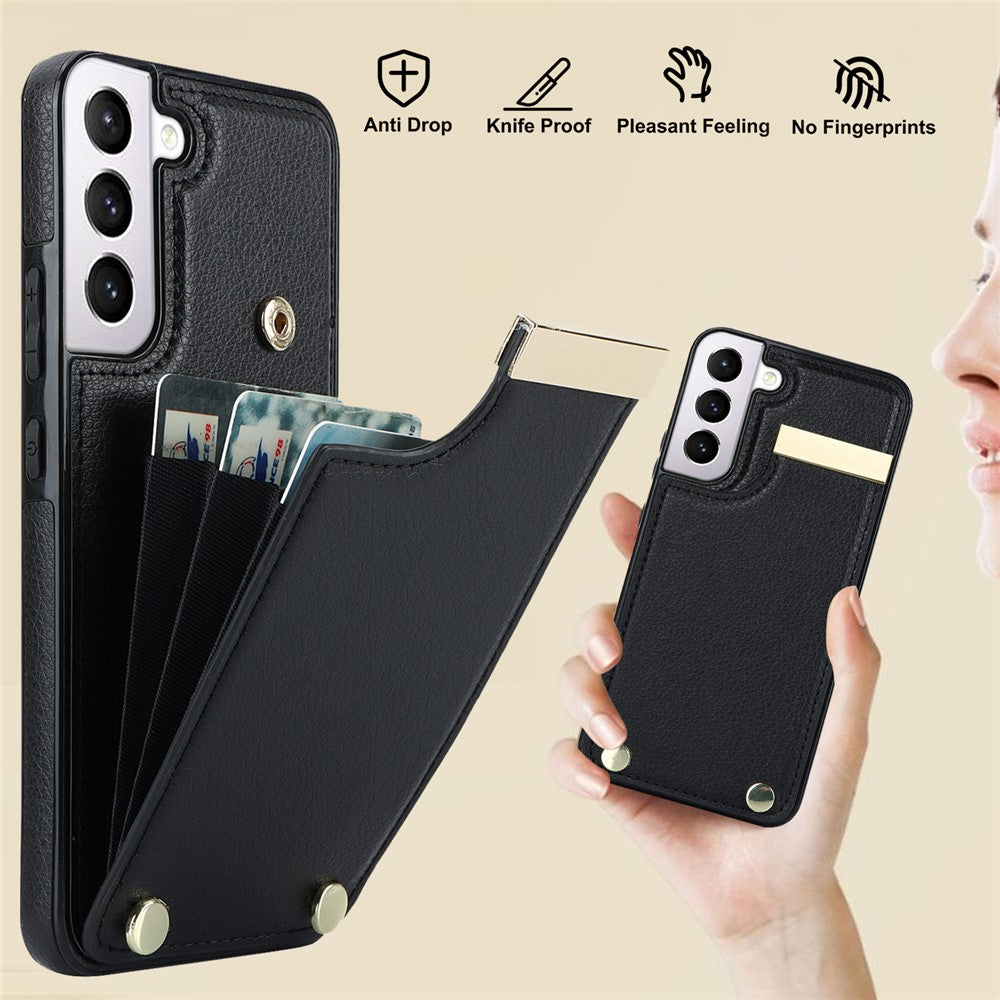 For Samsung Galaxy S22+ 5G Cell Phone Case Hardware Decor TPU+PU Leather Card Holder Cover
