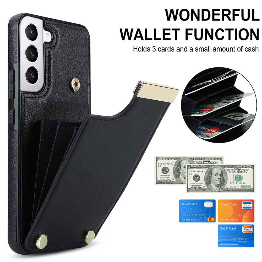 For Samsung Galaxy S22+ 5G Cell Phone Case Hardware Decor TPU+PU Leather Card Holder Cover