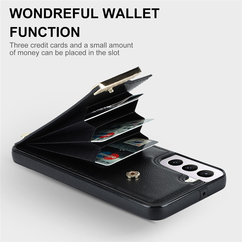 For Samsung Galaxy S22+ 5G Cell Phone Case Hardware Decor TPU+PU Leather Card Holder Cover