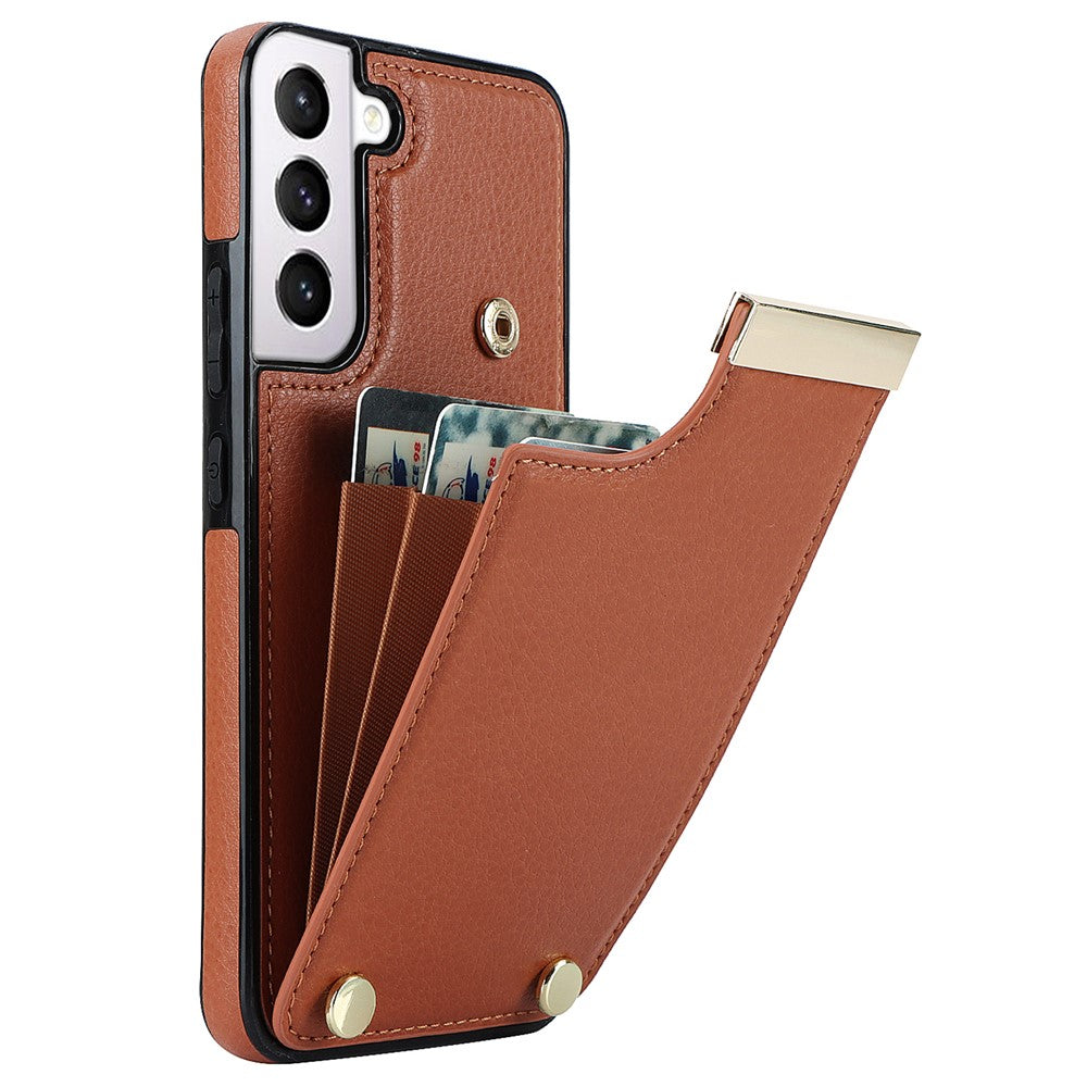 For Samsung Galaxy S22+ 5G Cell Phone Case Hardware Decor TPU+PU Leather Card Holder Cover