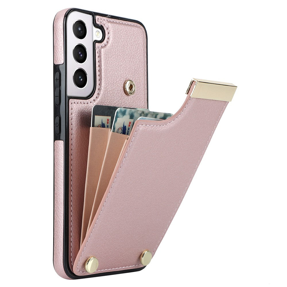 For Samsung Galaxy S22+ 5G Cell Phone Case Hardware Decor TPU+PU Leather Card Holder Cover