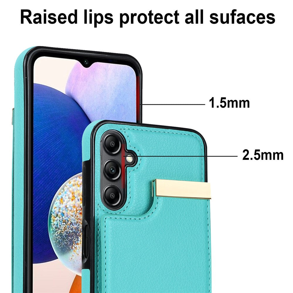 Samsung Galaxy S23 FE-fodral i TPU+PU-läder med metalldekor, stötdämpande material och korthållare