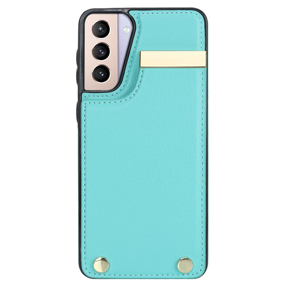 Til Samsung Galaxy S21+ 5G Cover Metal Dekor TPU+Læder Kortholder Ridsefast Mobiltelefon Etui