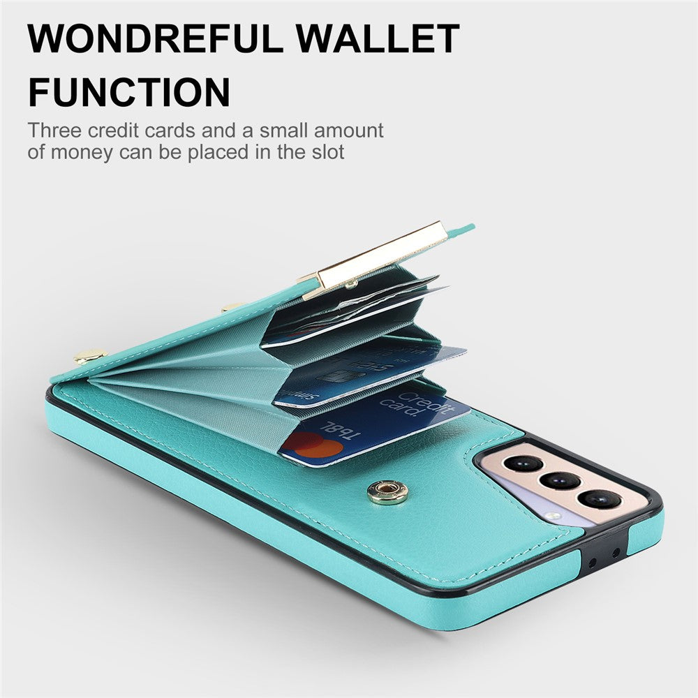 Til Samsung Galaxy S21+ 5G Cover Metal Dekor TPU+Læder Kortholder Ridsefast Mobiltelefon Etui