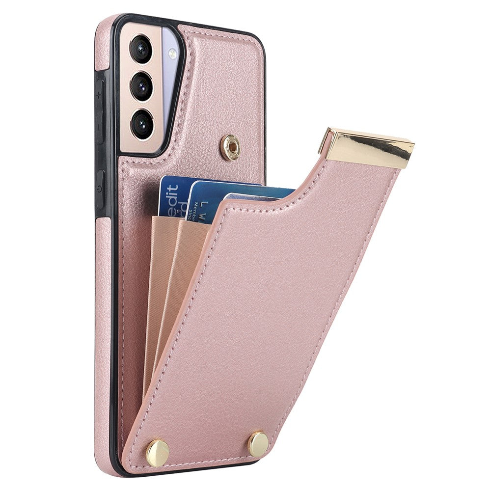 Til Samsung Galaxy S21+ 5G Cover Metal Dekor TPU+Læder Kortholder Ridsefast Mobiltelefon Etui