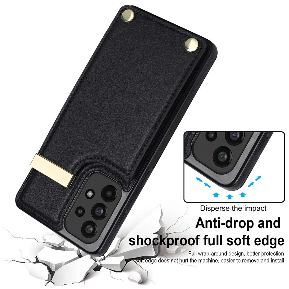 For Samsung Galaxy A73 5G Cover Hardware Decor Card Bag Shockproof TPU+Leather Cell Phone Case