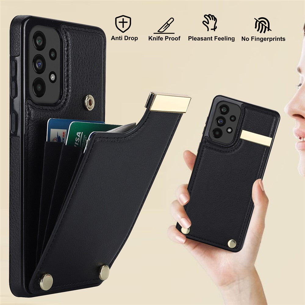 For Samsung Galaxy A73 5G Cover Hardware Decor Card Bag Shockproof TPU+Leather Cell Phone Case