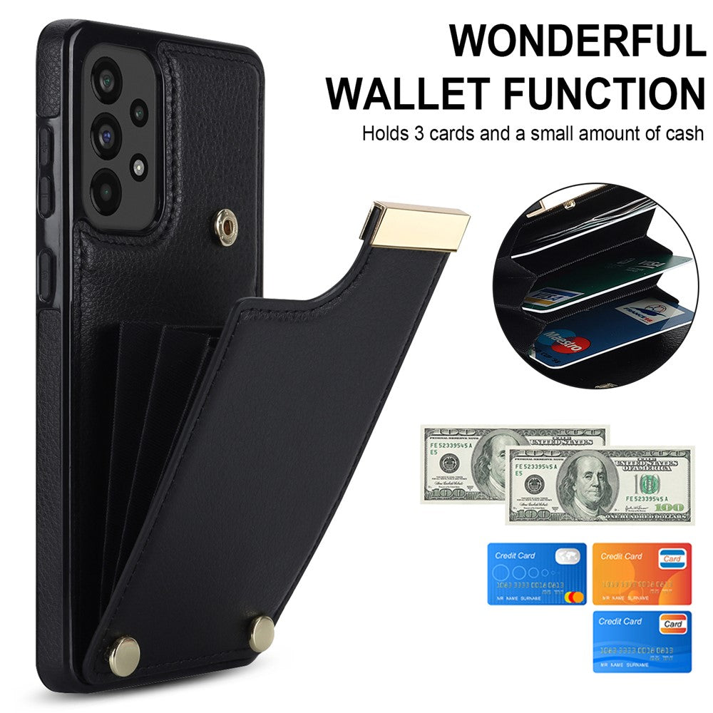For Samsung Galaxy A73 5G Cover Hardware Decor Card Bag Shockproof TPU+Leather Cell Phone Case