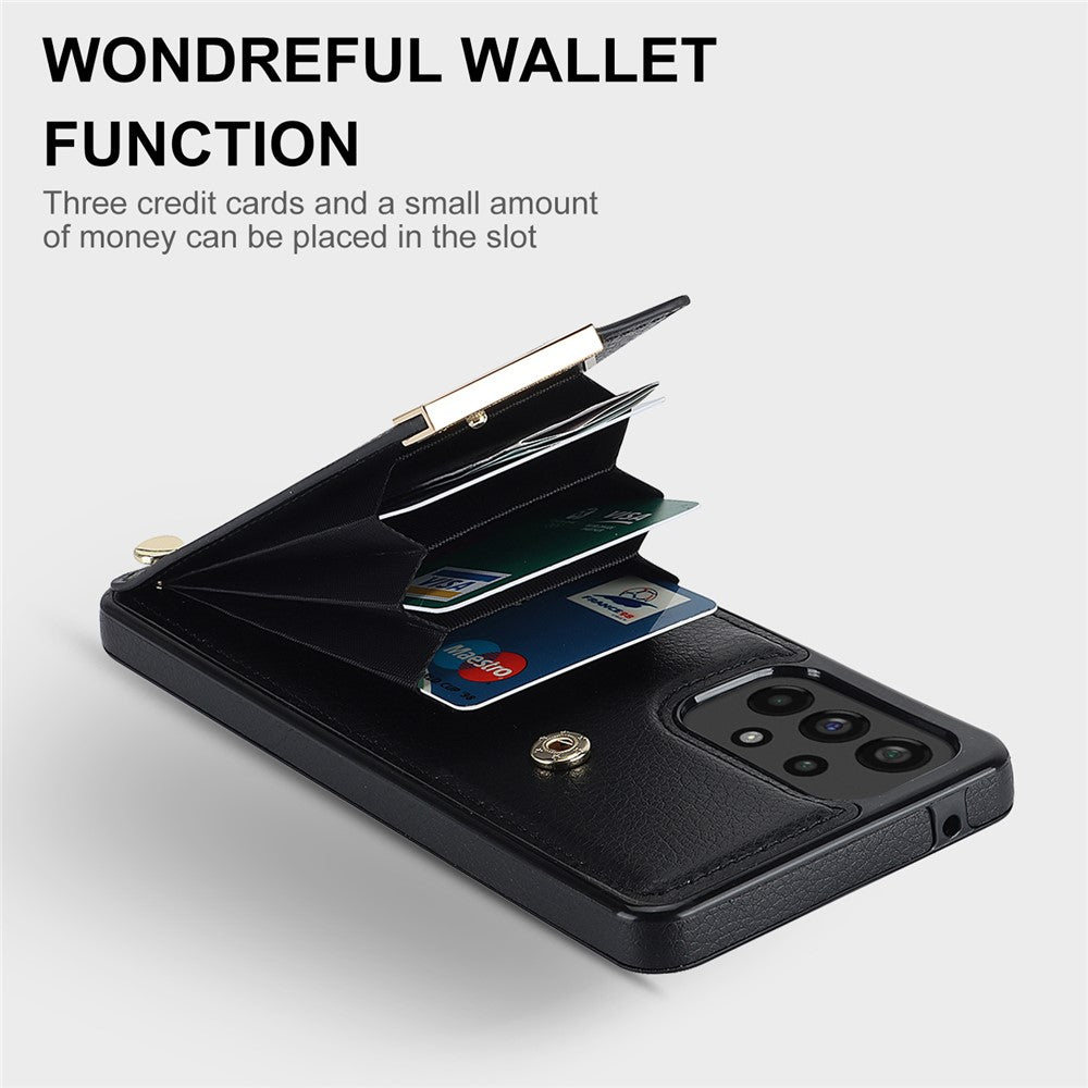 For Samsung Galaxy A73 5G Cover Hardware Decor Card Bag Shockproof TPU+Leather Cell Phone Case