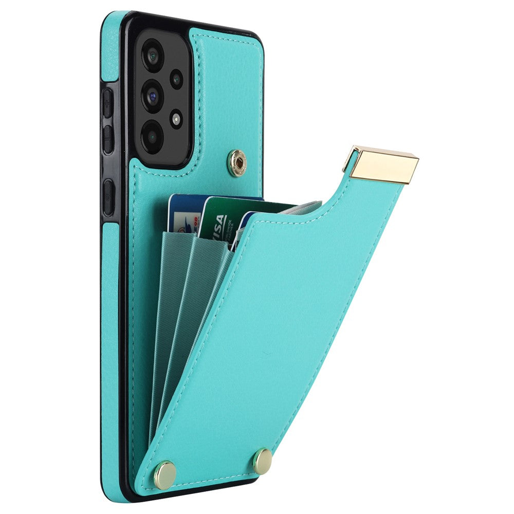 For Samsung Galaxy A73 5G Cover Hardware Decor Card Bag Shockproof TPU+Leather Cell Phone Case