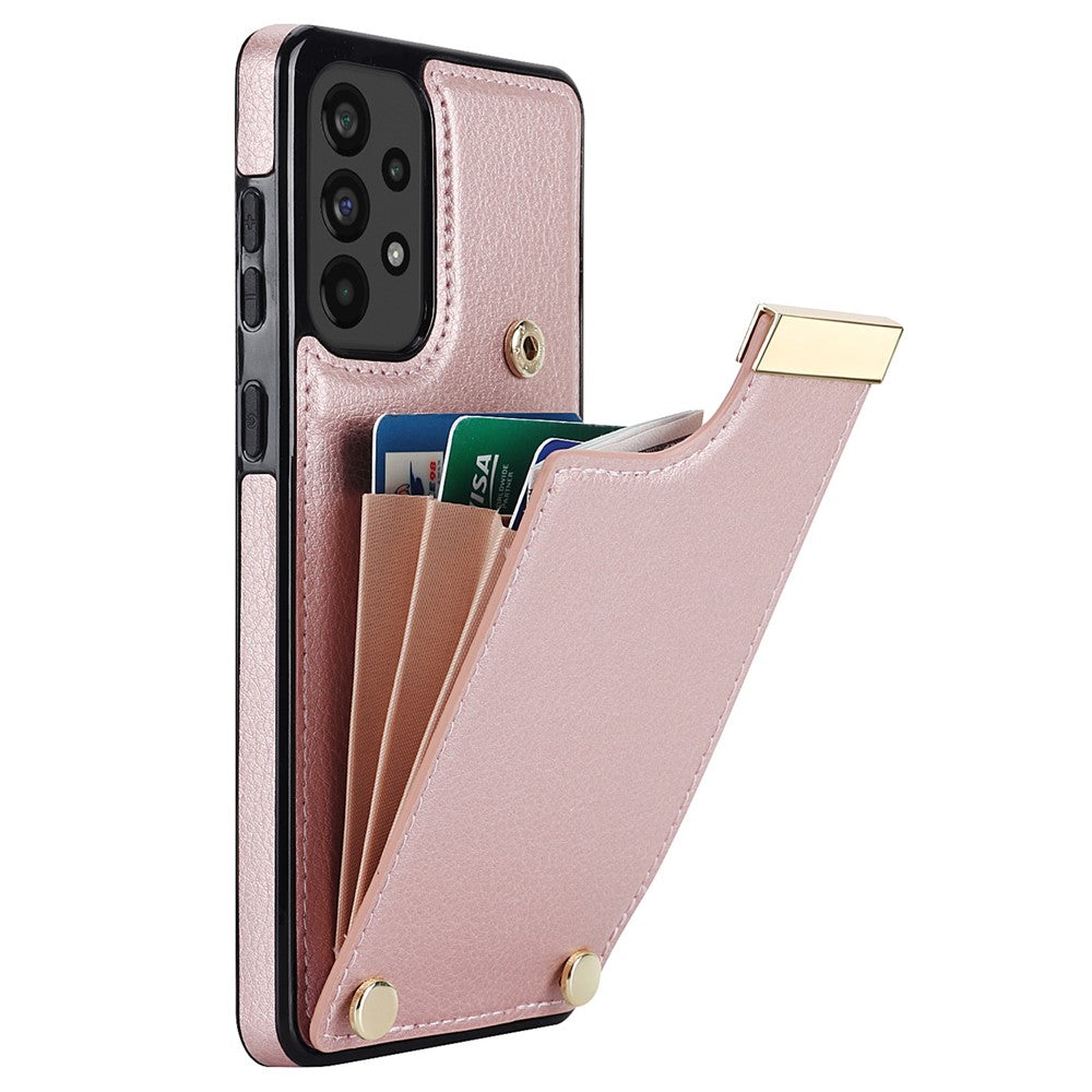 For Samsung Galaxy A73 5G Cover Hardware Decor Card Bag Shockproof TPU+Leather Cell Phone Case