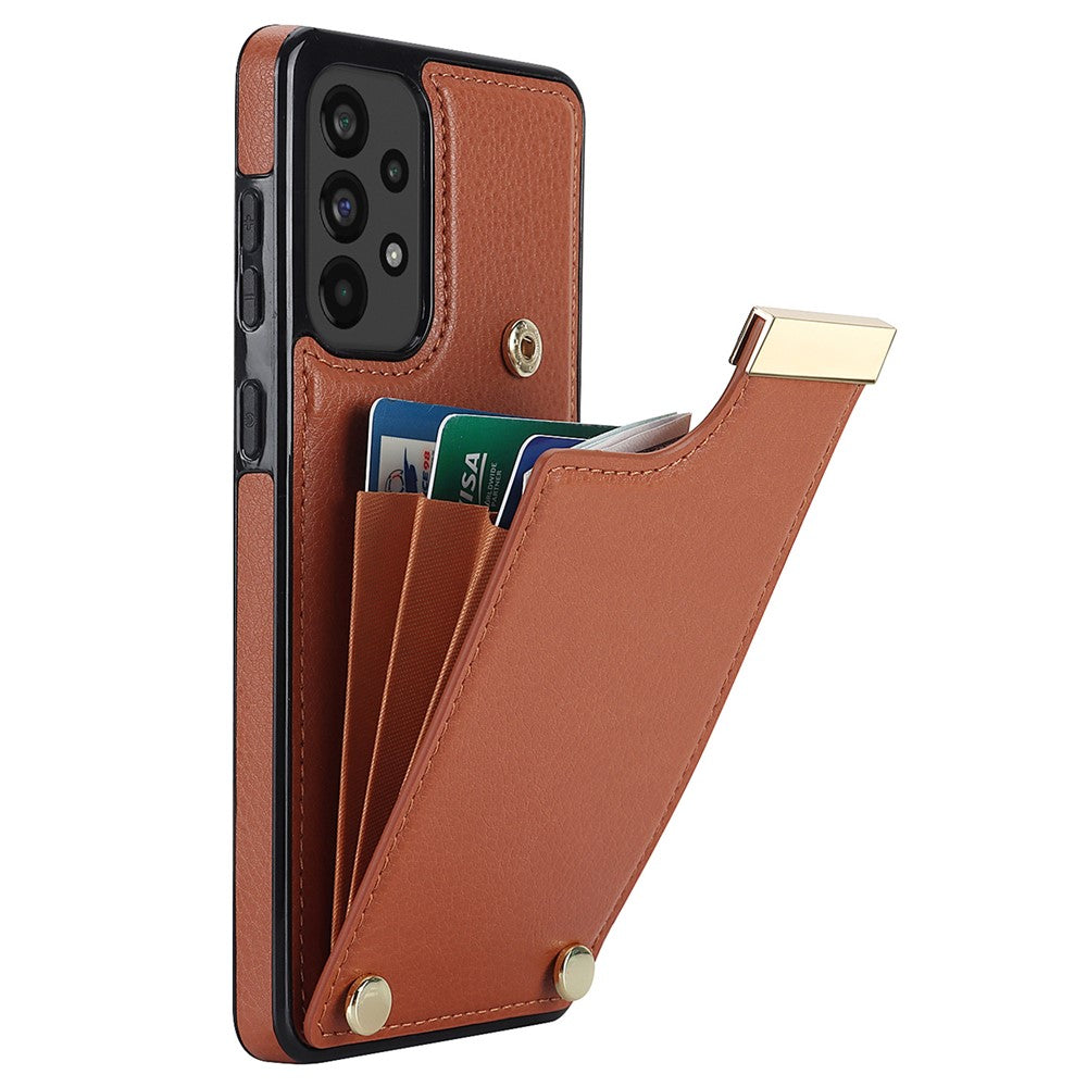 For Samsung Galaxy A73 5G Cover Hardware Decor Card Bag Shockproof TPU+Leather Cell Phone Case