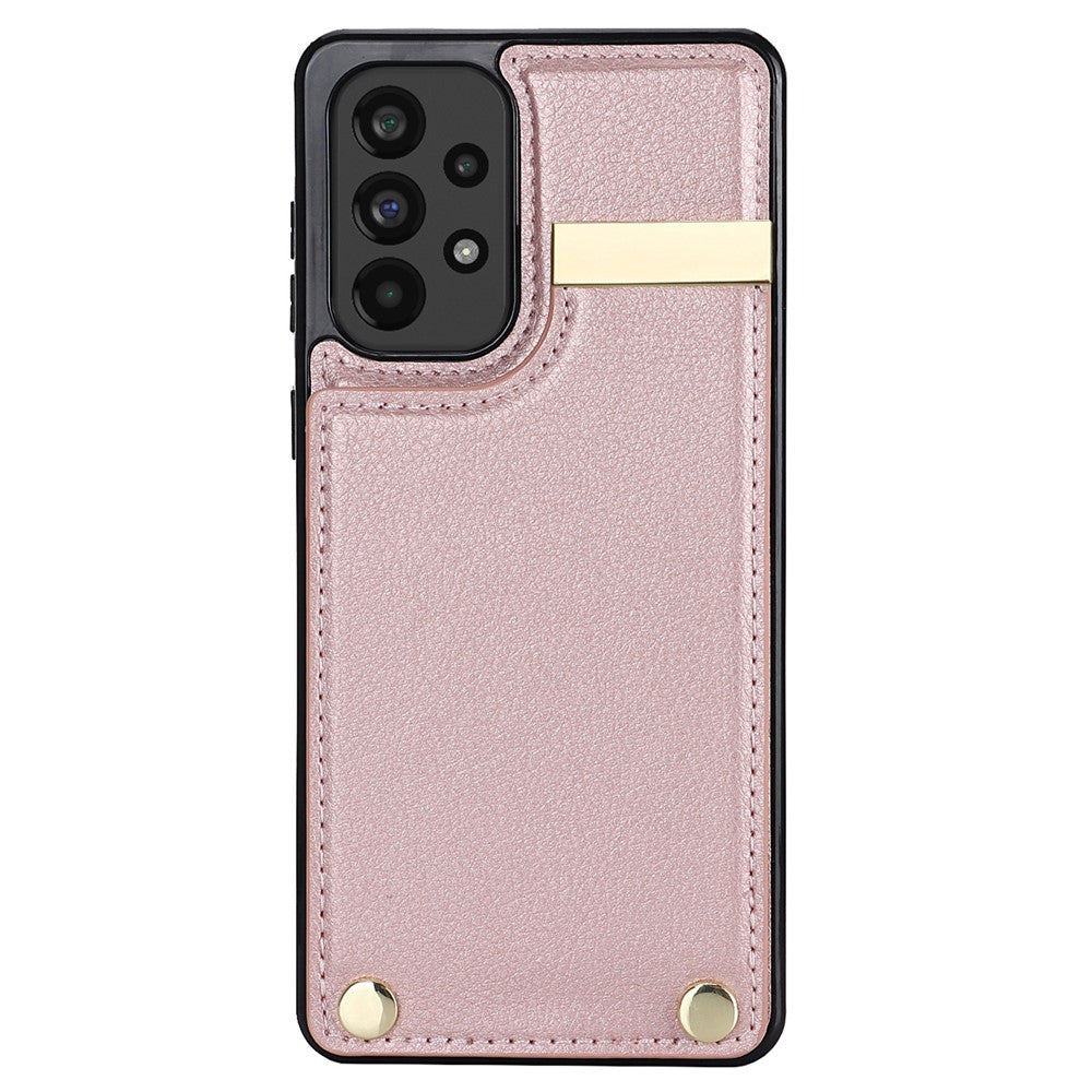 For Samsung Galaxy A53 5G Cover Stylish Metal Decor TPU+Leather Card Holder Cell Phone Case