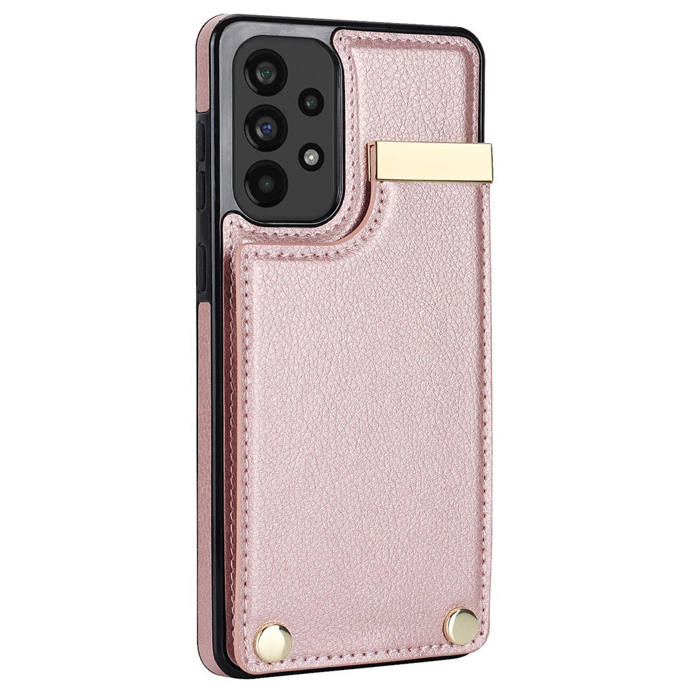 For Samsung Galaxy A53 5G Cover Stylish Metal Decor TPU+Leather Card Holder Cell Phone Case