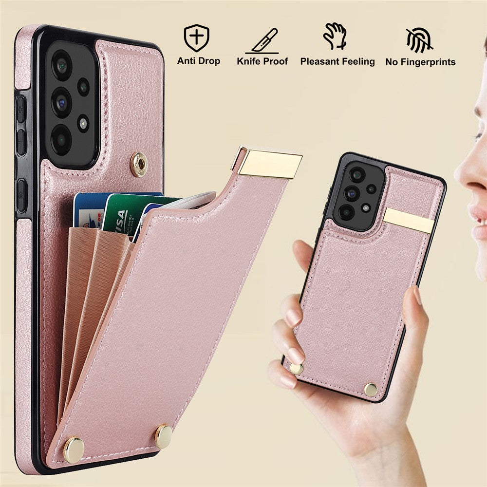 For Samsung Galaxy A53 5G Cover Stylish Metal Decor TPU+Leather Card Holder Cell Phone Case