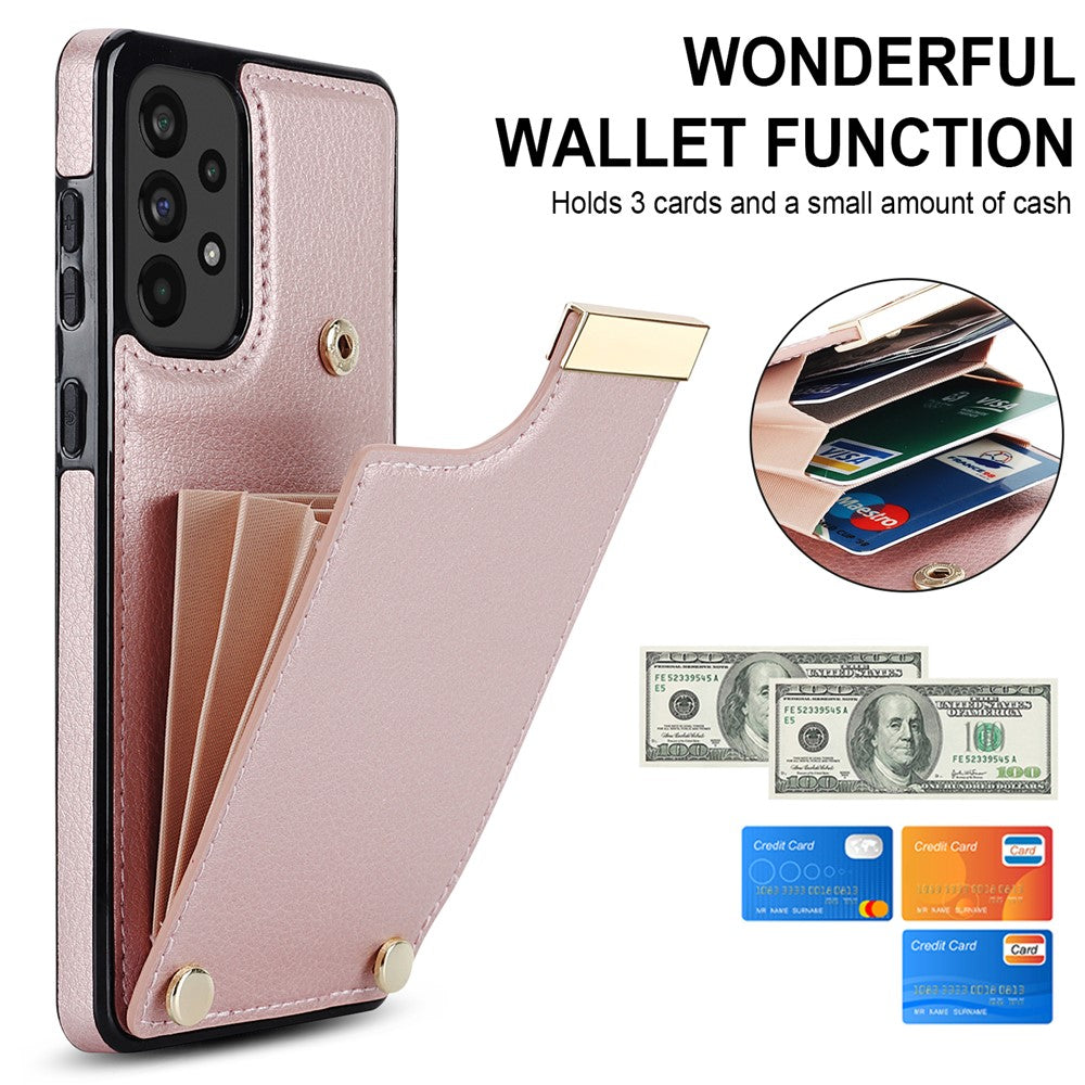 For Samsung Galaxy A53 5G Cover Stylish Metal Decor TPU+Leather Card Holder Cell Phone Case