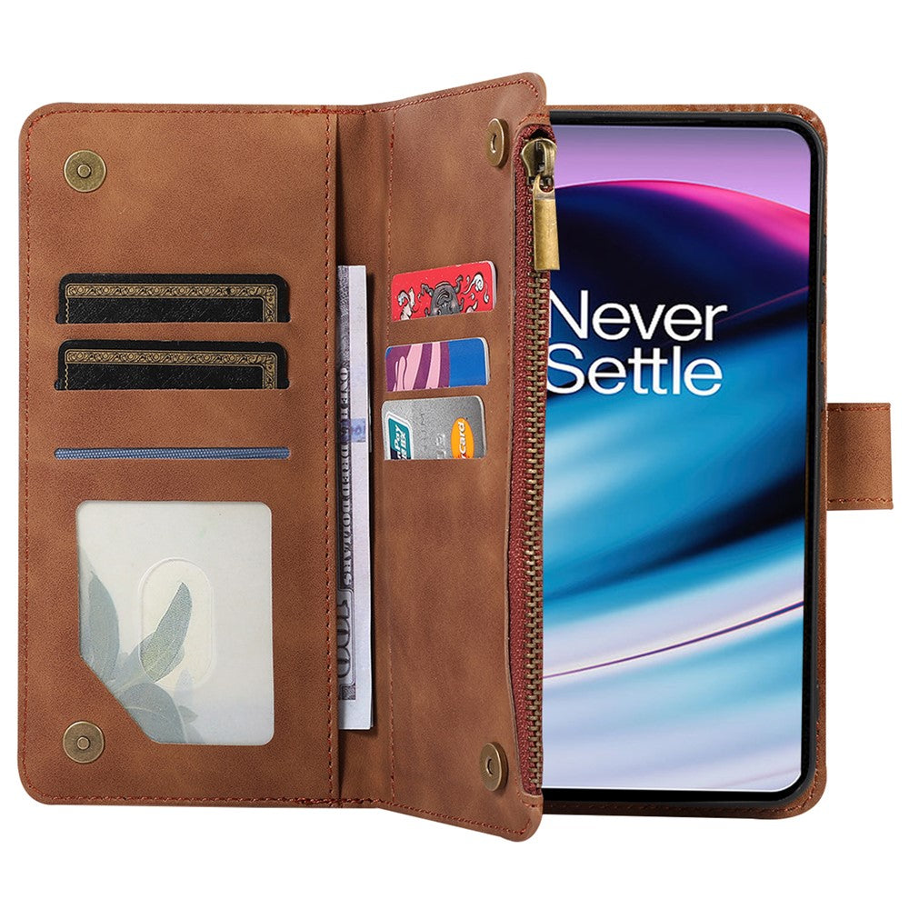 Läderfodral till OnePlus 11 5G Shell Rhombus Imprint Blixtlåsficka mobilfodral med Handrem