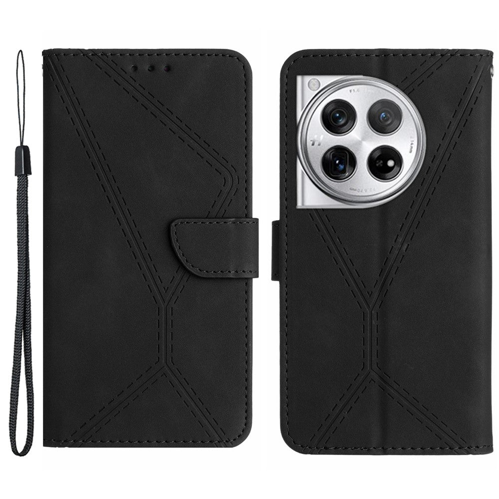 HT05 For OnePlus 12 5G PU Leather Case Line Imprinted Protective Phone Cover